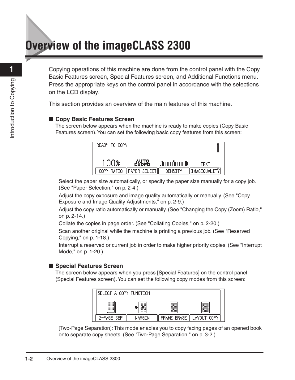 Overview of the imageclass 2300, Overview of the imageclass 2300 -2 | Canon ImageCLASS 2300 User Manual | Page 11 / 104