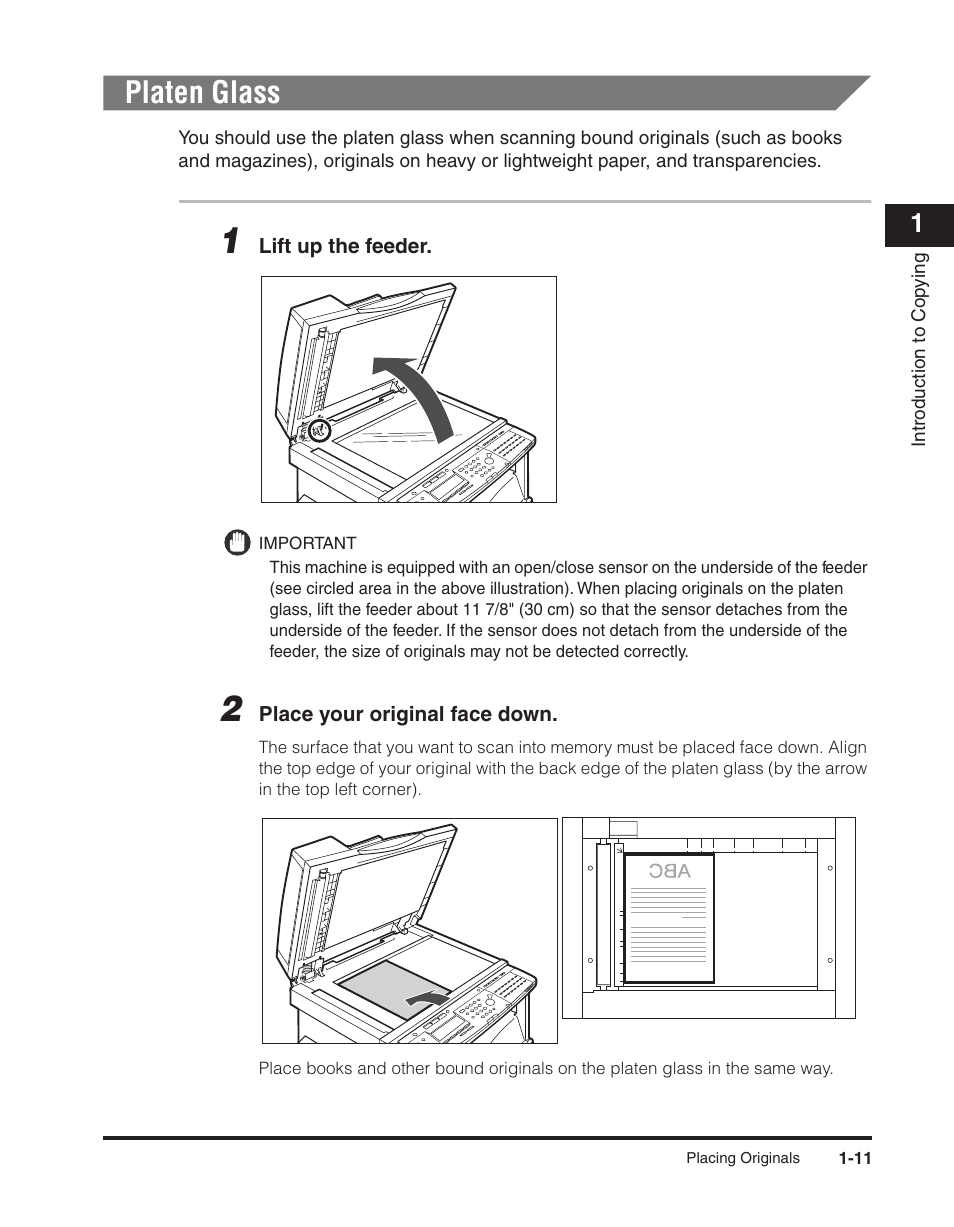 Platen glass, Platen glass -11 | Canon ImageCLASS 2300 User Manual | Page 20 / 104