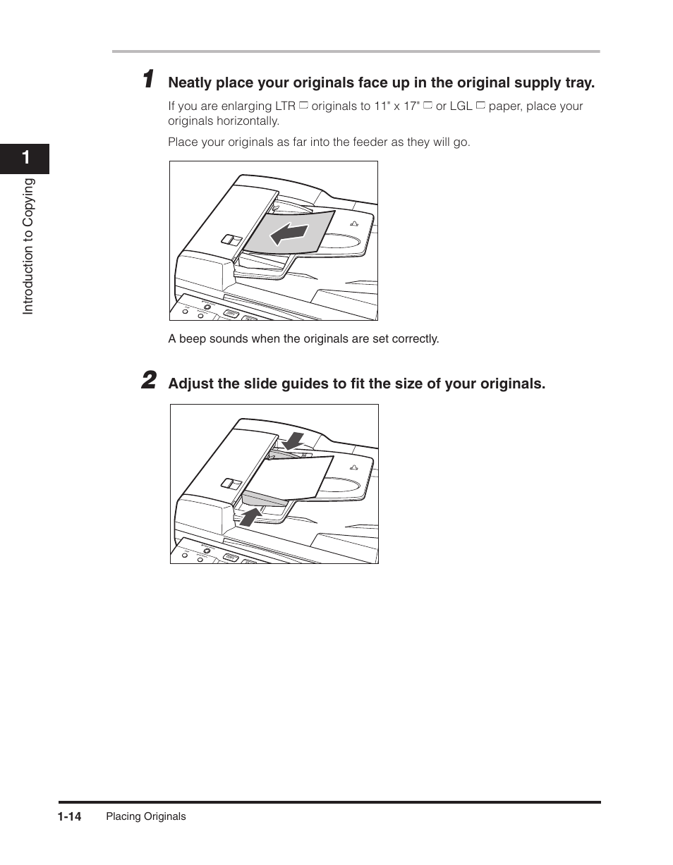 Introduction to cop ying, Placing originals | Canon ImageCLASS 2300 User Manual | Page 23 / 104