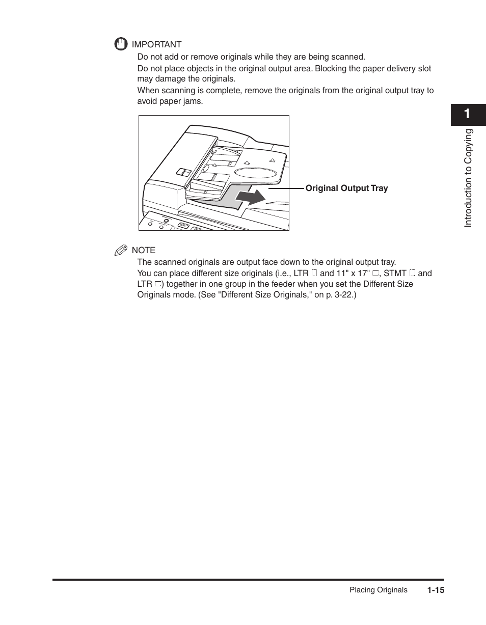 Introduction to cop ying, Important, Original output tray | Placing originals | Canon ImageCLASS 2300 User Manual | Page 24 / 104