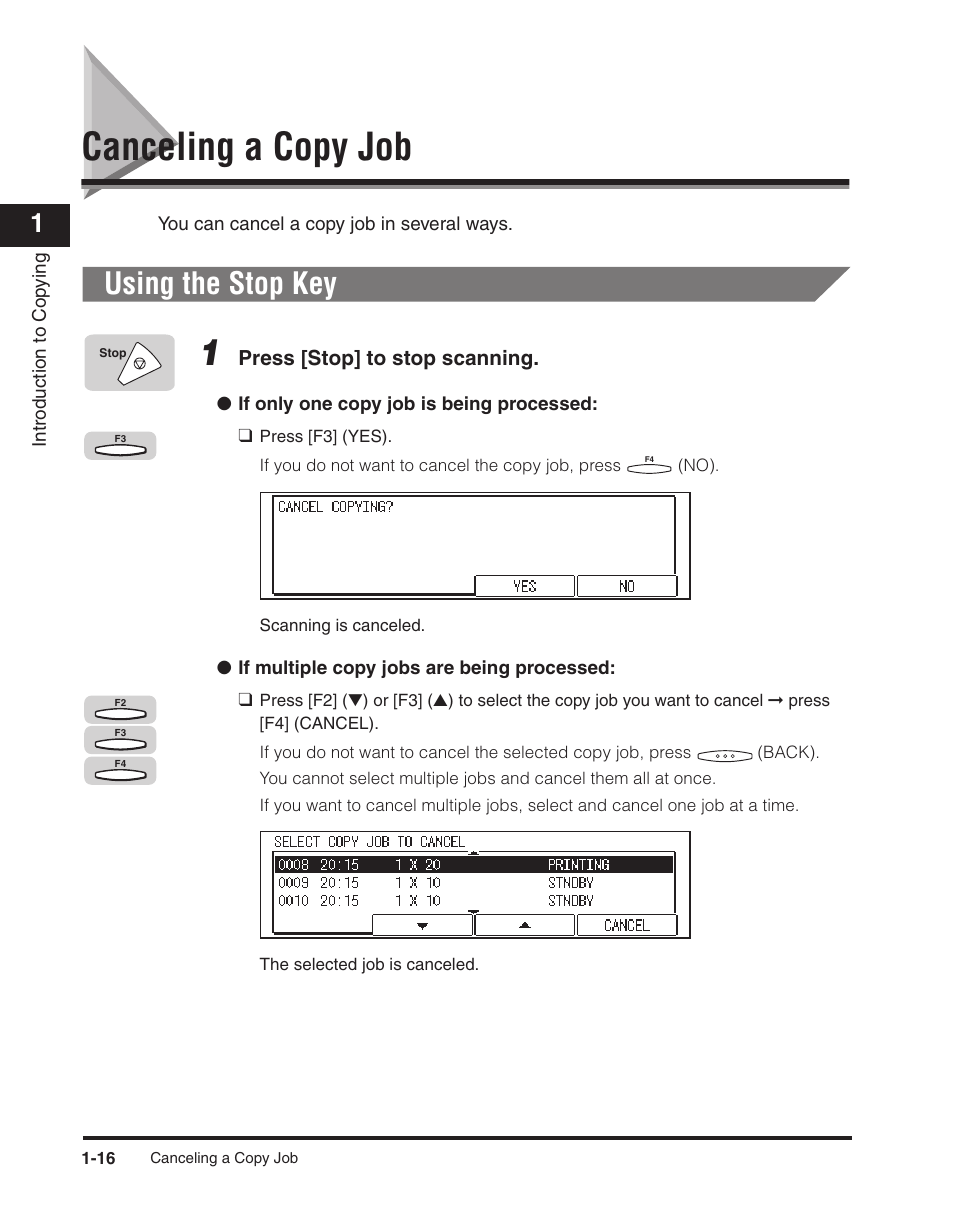 Canceling a copy job, Using the stop key, Canceling a copy job -16 | Using the stop key -16 | Canon ImageCLASS 2300 User Manual | Page 25 / 104
