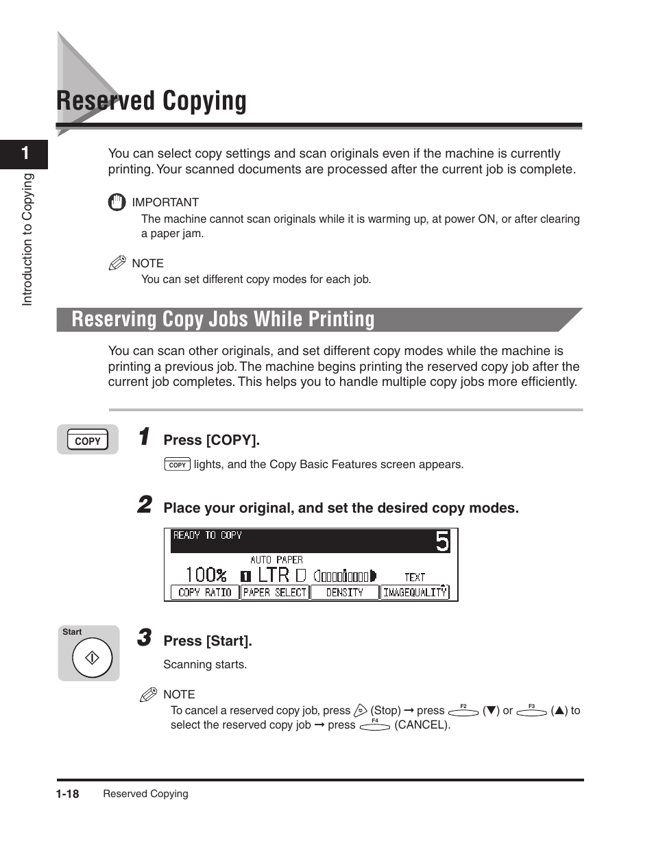 Reserved copying, Reserving copy jobs while printing, Reserved copying -18 | Reserving copy jobs while printing -18, See "reserved copying," on p | Canon ImageCLASS 2300 User Manual | Page 27 / 104