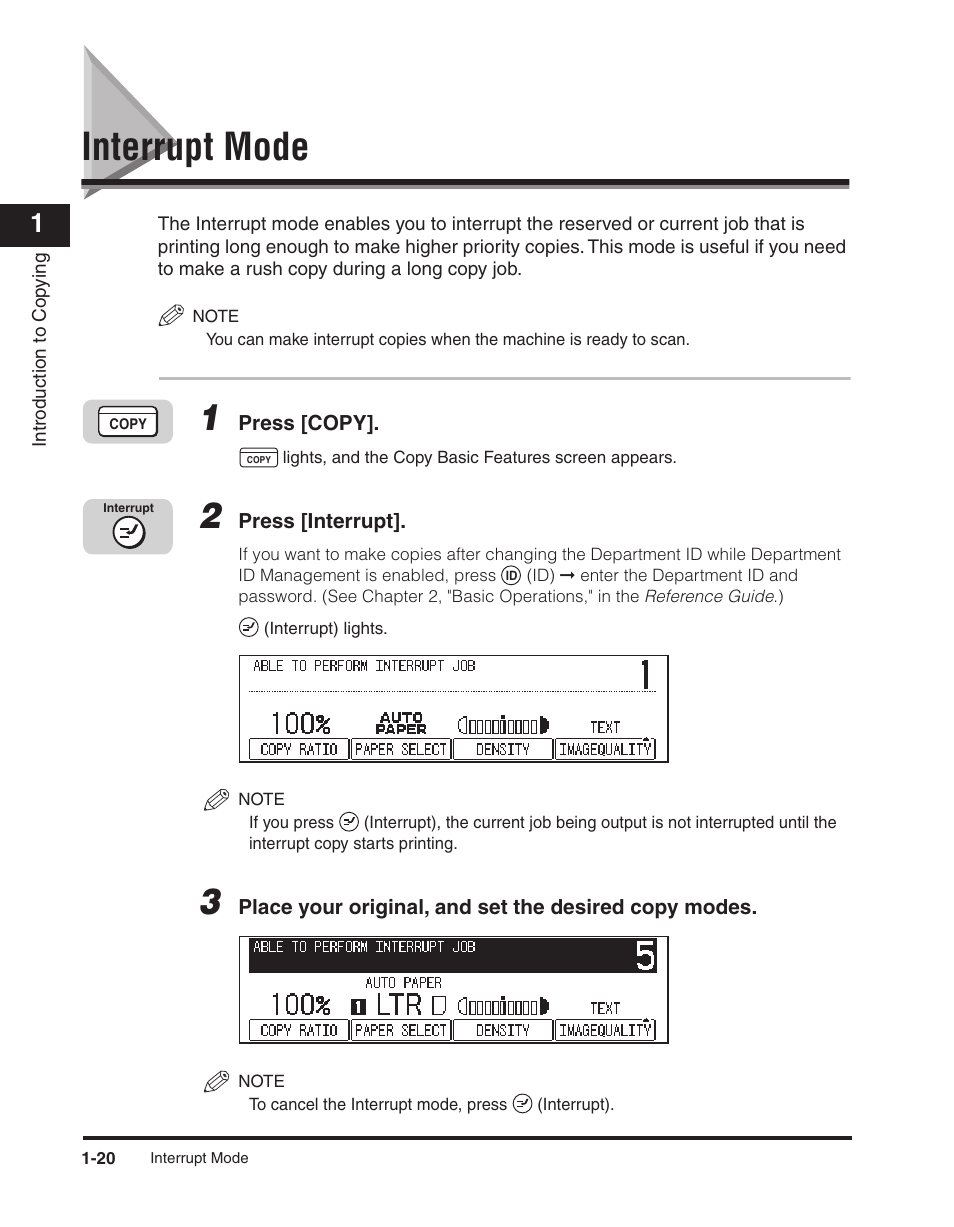 Interrupt mode, Interrupt mode -20, See "interrupt mode," on p | Canon ImageCLASS 2300 User Manual | Page 29 / 104