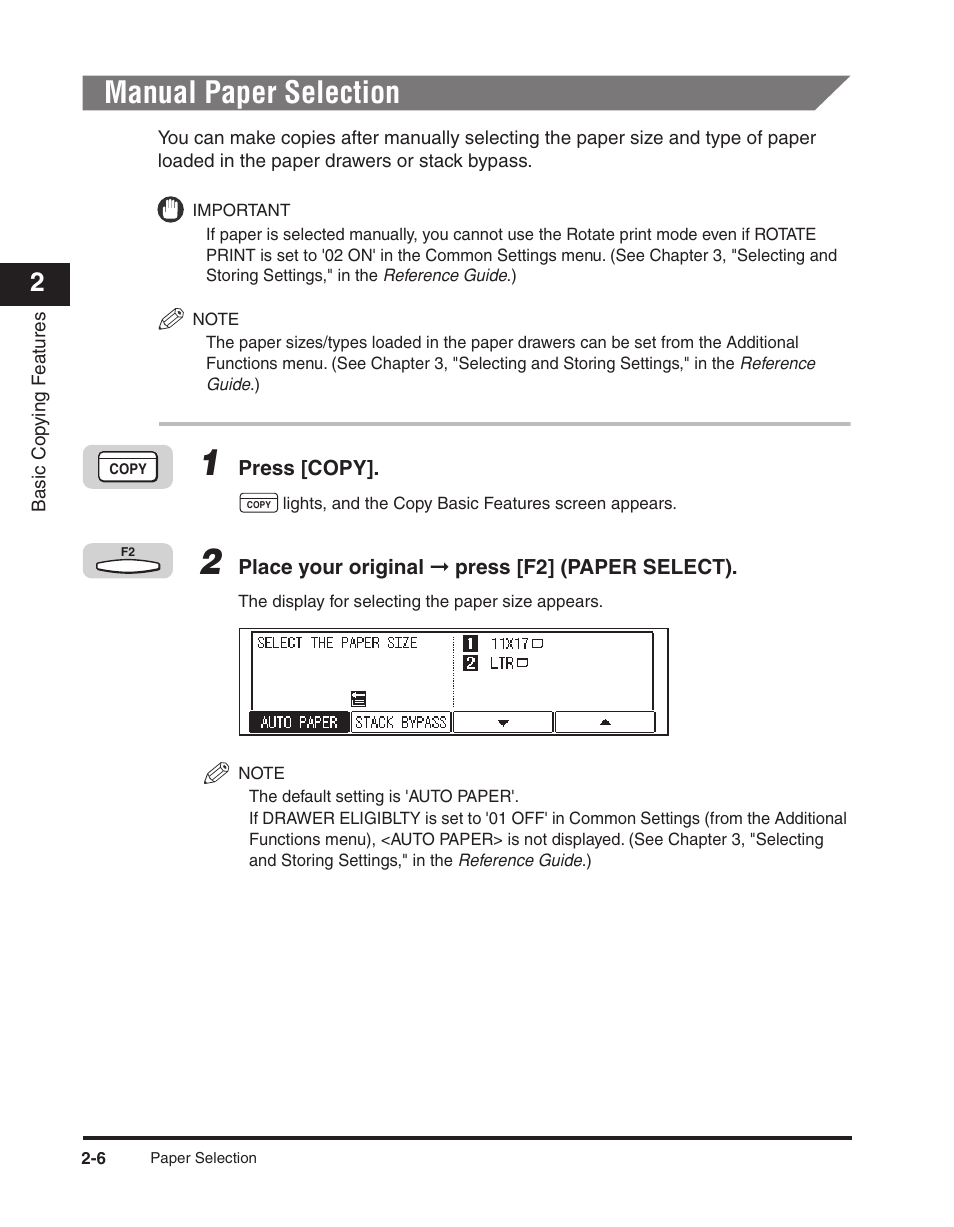 Manual paper selection, Manual paper selection -6 | Canon ImageCLASS 2300 User Manual | Page 37 / 104