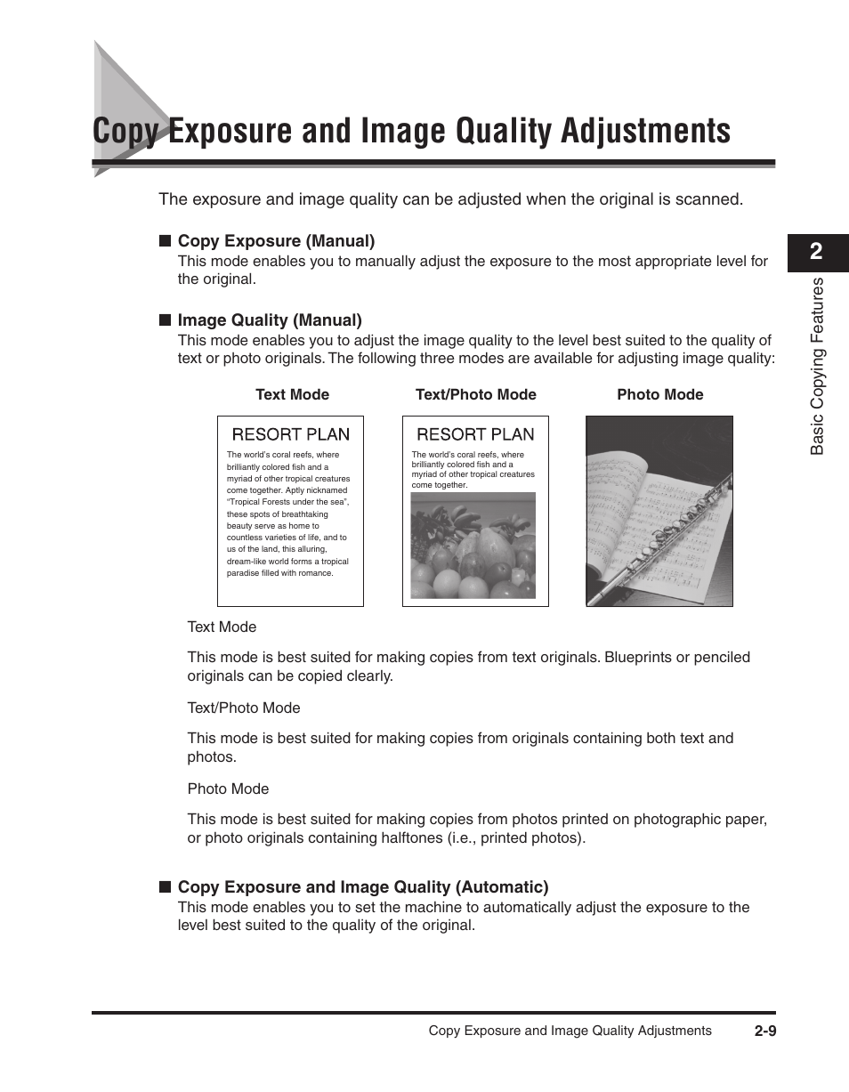 Copy exposure and image quality adjustments, Copy exposure and image quality adjustments -9 | Canon ImageCLASS 2300 User Manual | Page 40 / 104