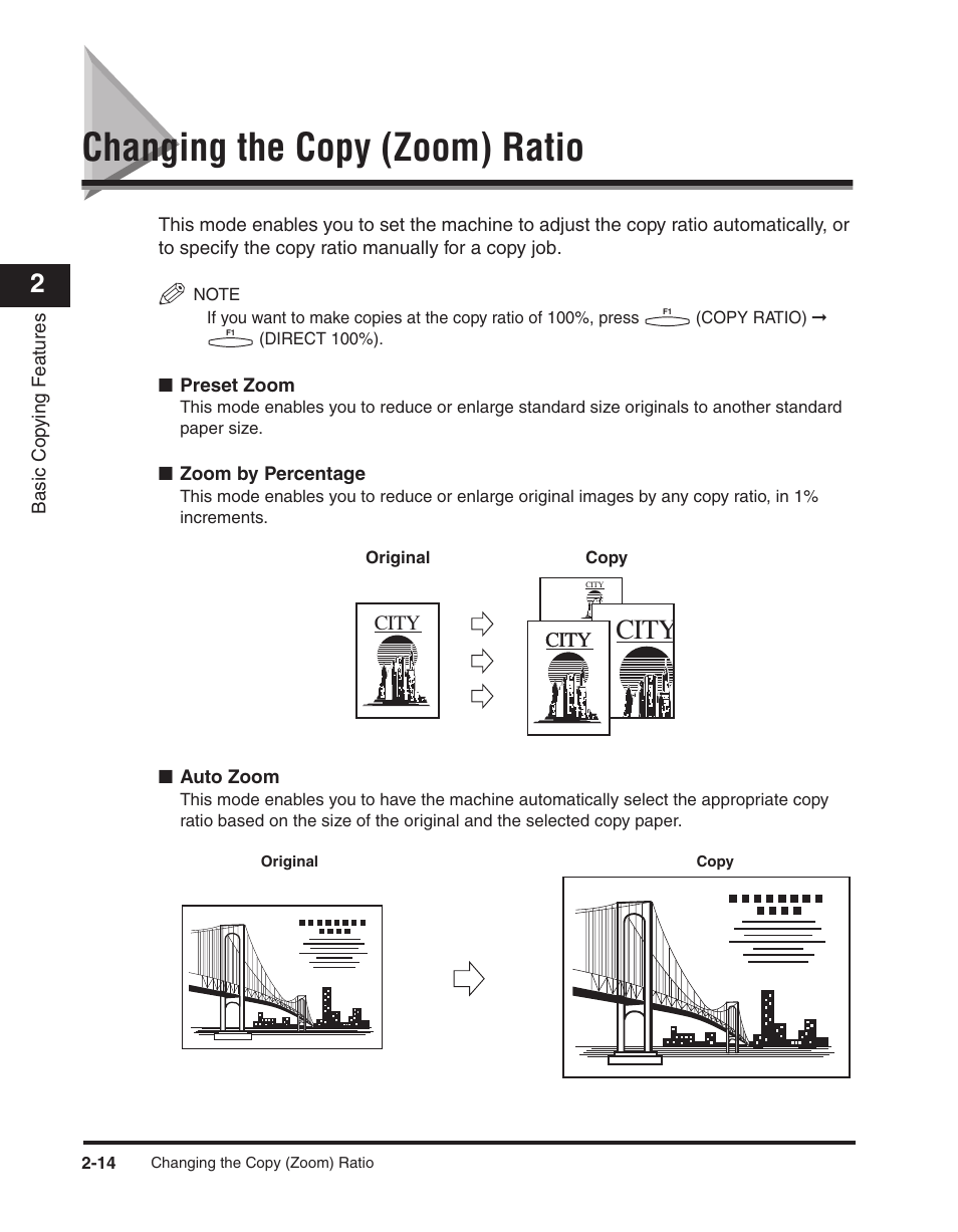 Changing the copy (zoom) ratio, Changing the copy (zoom) ratio -14, See "changing the copy (zoom) ratio | City | Canon ImageCLASS 2300 User Manual | Page 45 / 104