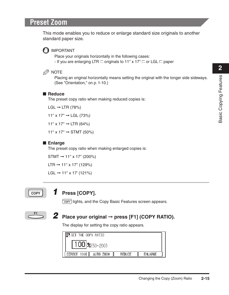 Preset zoom, Preset zoom -15 | Canon ImageCLASS 2300 User Manual | Page 46 / 104