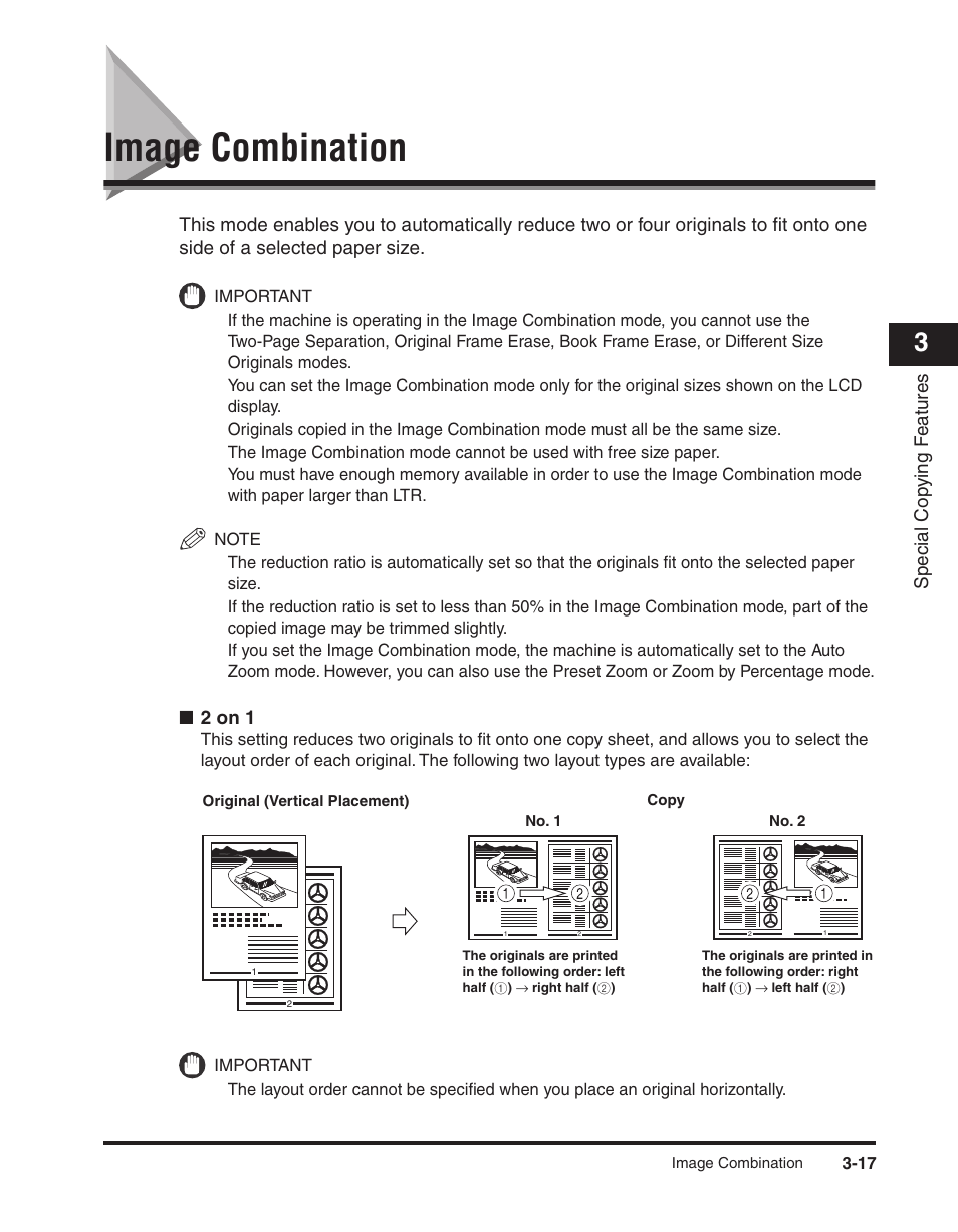 Image combination, Image combination -17, See "image combination," on p | Special cop ying f eatures, 2 on 1 | Canon ImageCLASS 2300 User Manual | Page 70 / 104