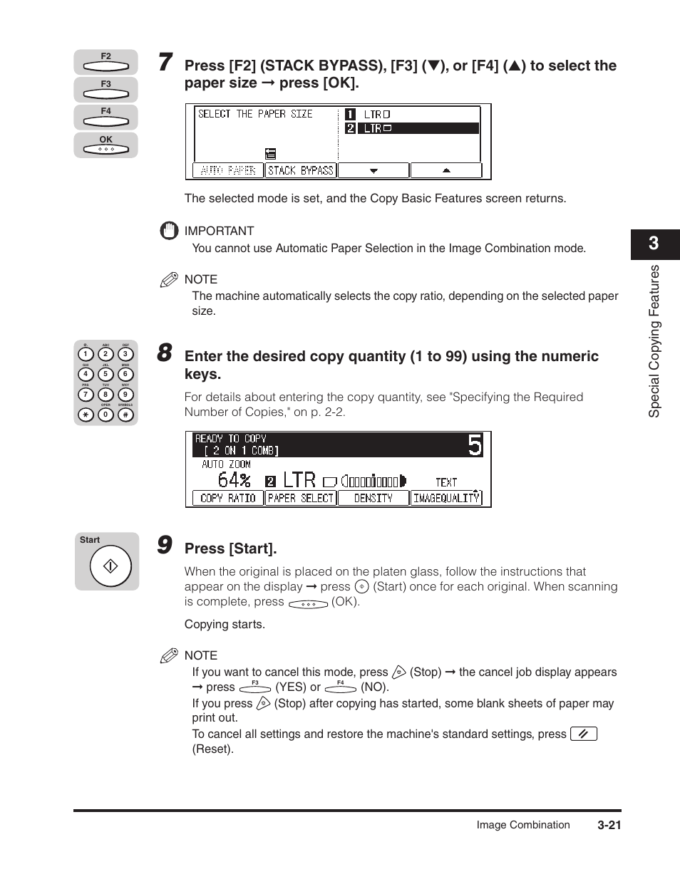 Press [start, Special cop ying f eatures | Canon ImageCLASS 2300 User Manual | Page 74 / 104