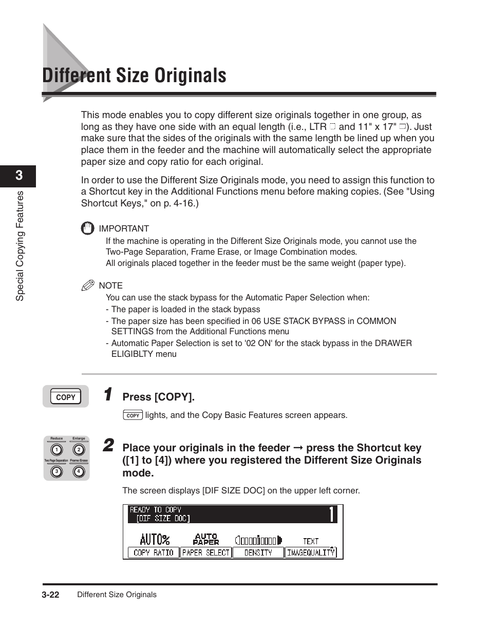 Different size originals, Different size originals -22, See "different size originals," on p | Press [copy | Canon ImageCLASS 2300 User Manual | Page 75 / 104