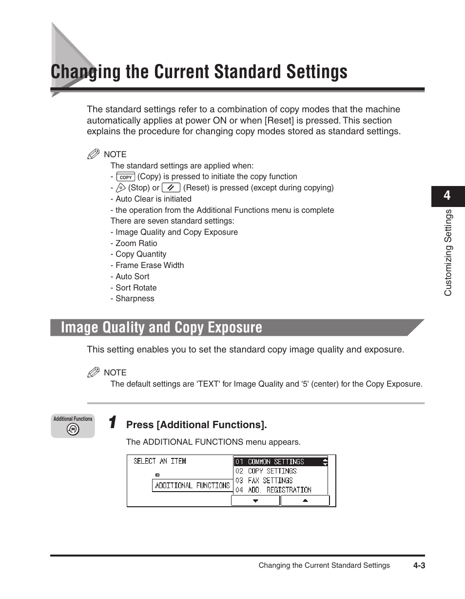 Changing the current standard settings, Image quality and copy exposure, Changing the current standard settings -3 | Image quality and copy exposure -3, Changing the current standard settings," on p | Canon ImageCLASS 2300 User Manual | Page 80 / 104