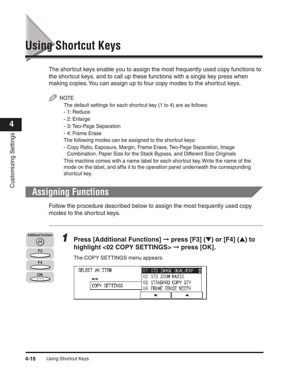 Using shortcut keys, Assigning functions, Using shortcut keys -16 | Assigning functions -16, See "using shortcut keys," on p | Canon ImageCLASS 2300 User Manual | Page 93 / 104