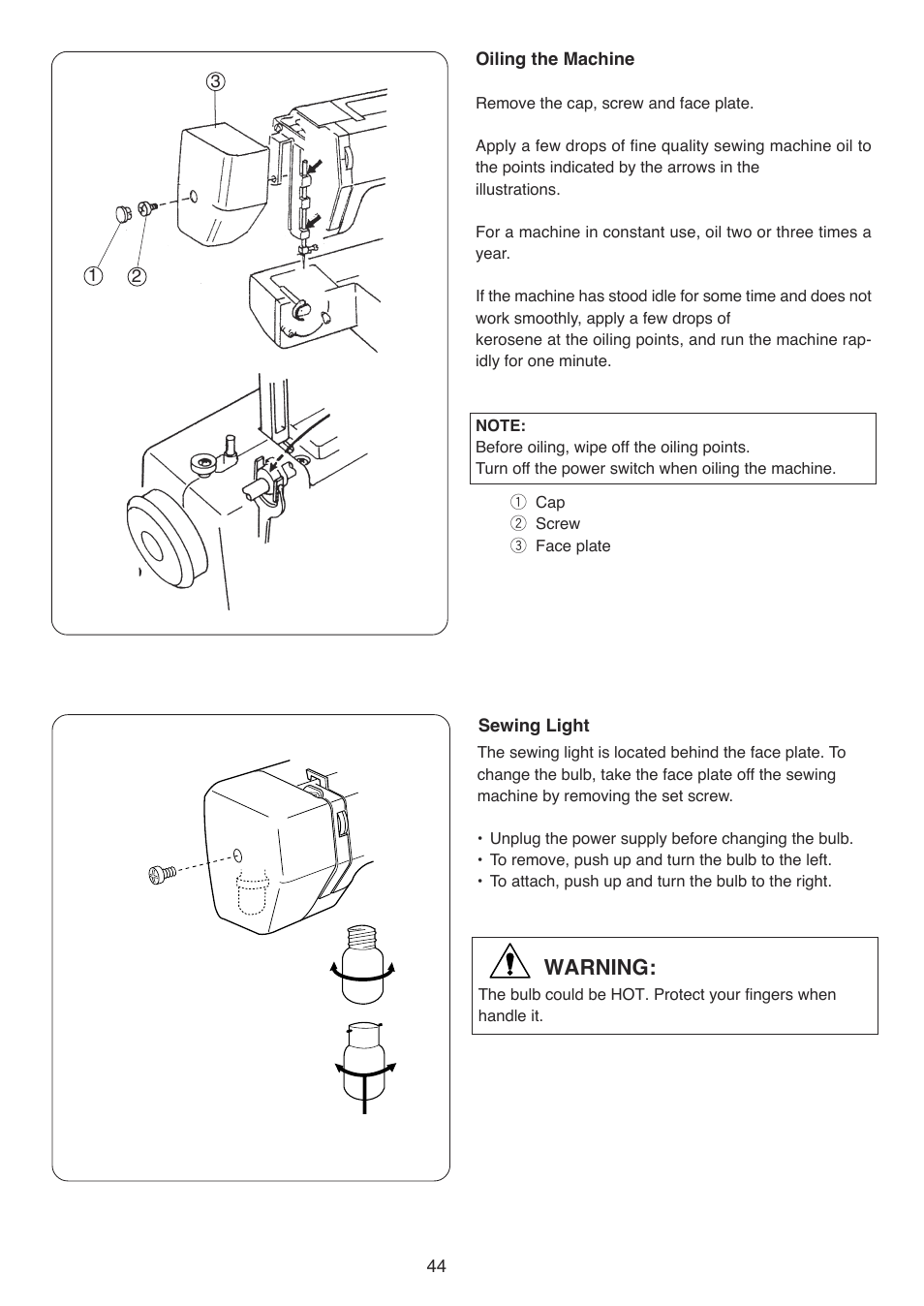 Warning | Baby Lock BL9 (BL9) Instruction and Reference Guide User Manual | Page 48 / 56