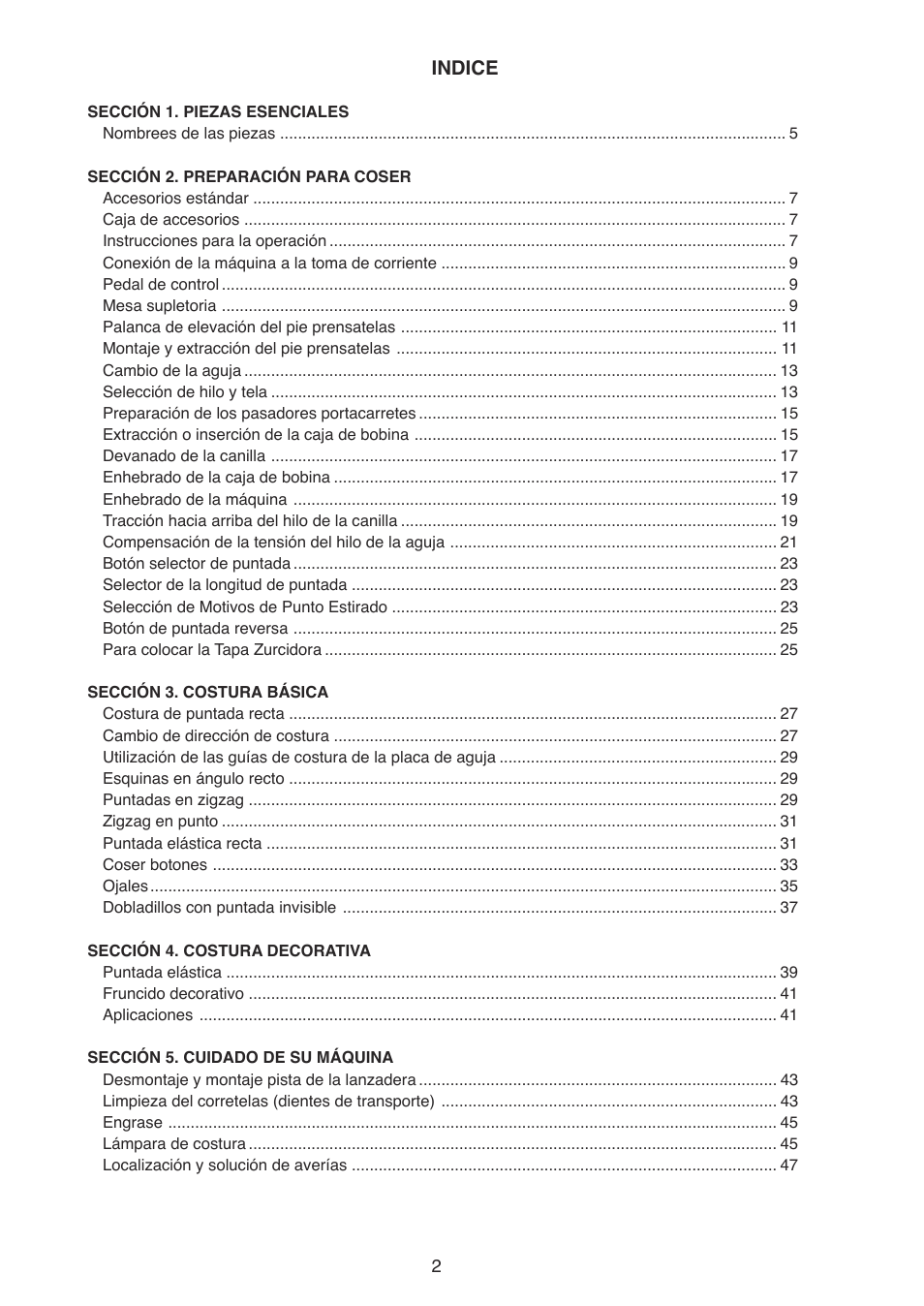 Indice | Baby Lock BL9 (BL9) Instruction and Reference Guide User Manual | Page 6 / 56
