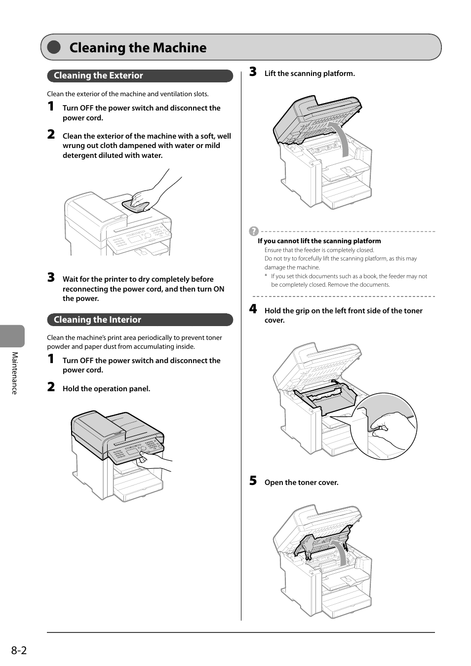 Cleaning the machine, Cleaning the exterior, Cleaning the interior | Canon ImageCLASS MF4570DN User Manual | Page 116 / 164