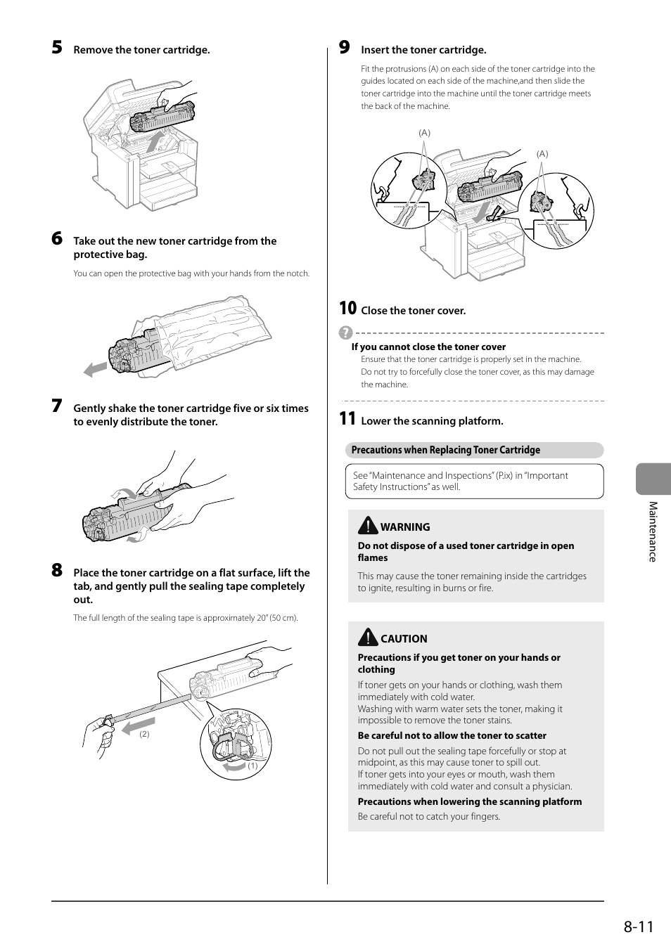 Precautions when replacing toner cartridge | Canon ImageCLASS MF4570DN User Manual | Page 125 / 164