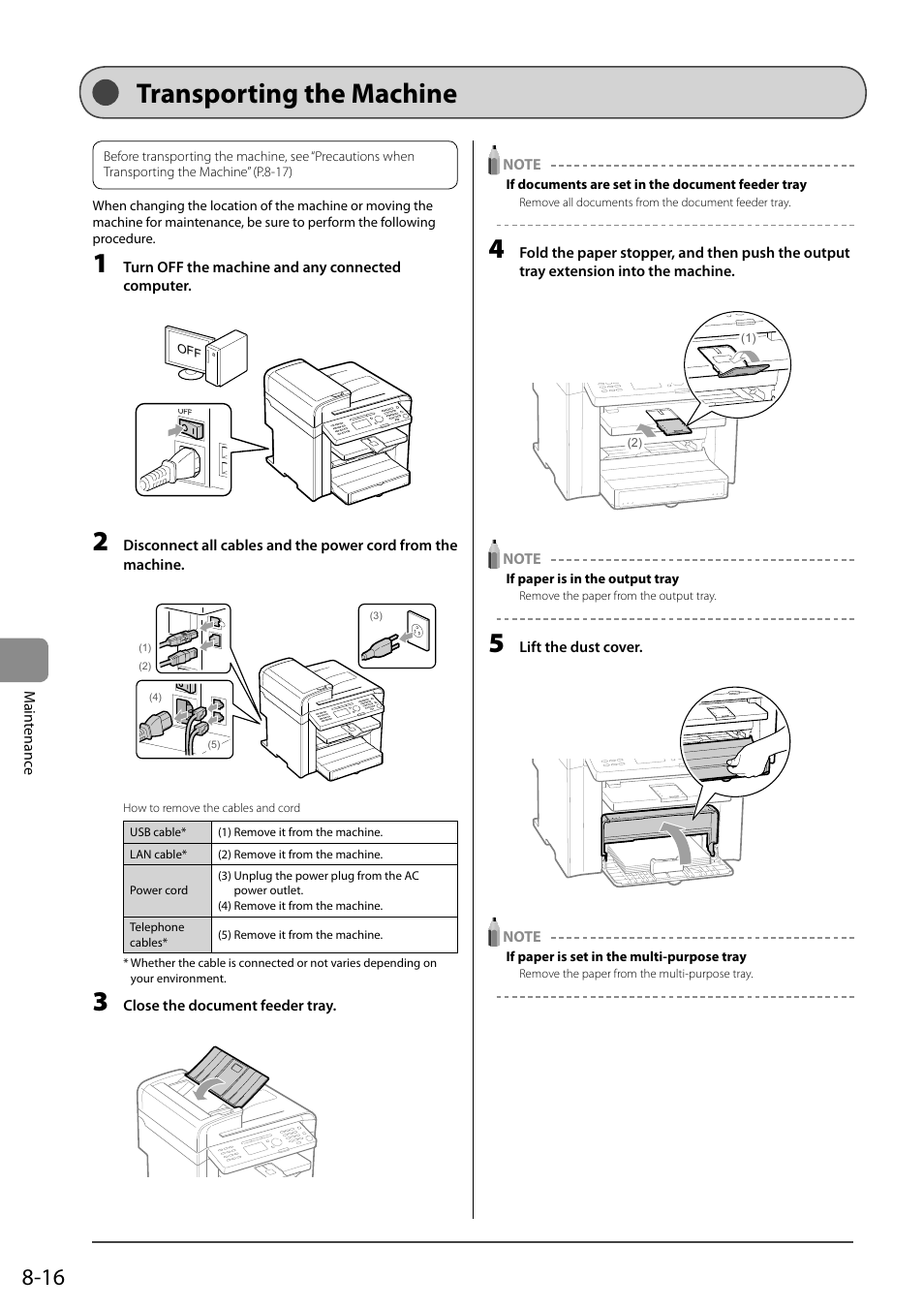 Transporting the machine | Canon ImageCLASS MF4570DN User Manual | Page 130 / 164