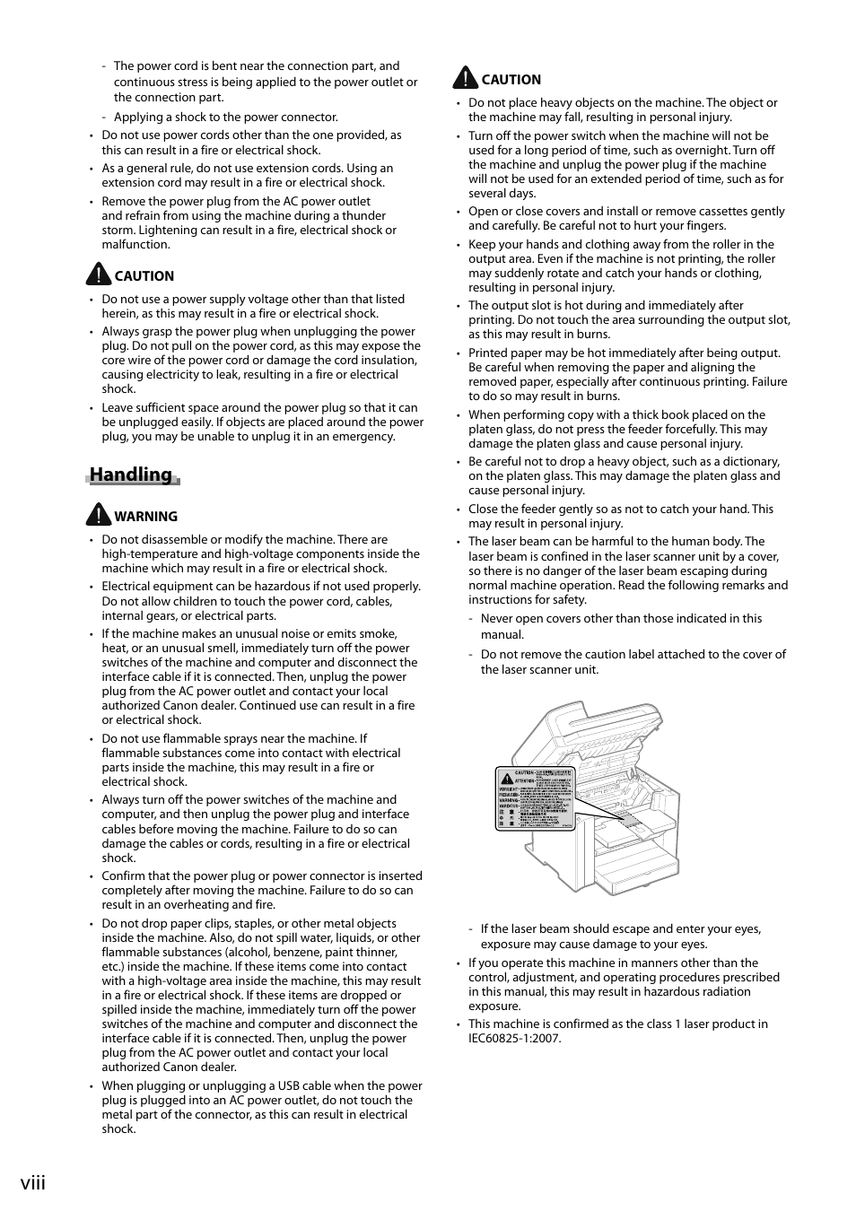 Viii, Handling | Canon ImageCLASS MF4570DN User Manual | Page 14 / 164