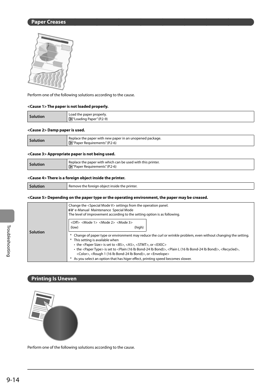 Paper creases, Printing is uneven | Canon ImageCLASS MF4570DN User Manual | Page 146 / 164