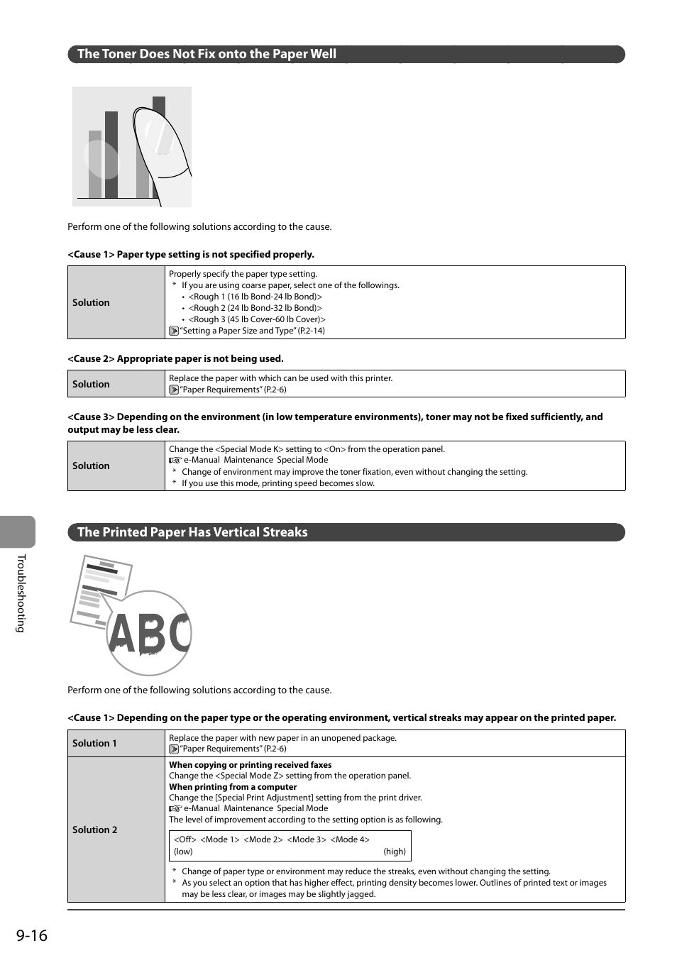 The toner does not fix onto the paper well, The printed paper has vertical streaks | Canon ImageCLASS MF4570DN User Manual | Page 148 / 164