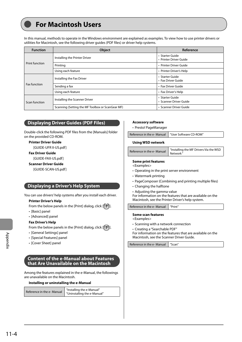 For macintosh users, Displaying driver guides (pdf files), Displaying a driver’s help system | On the macintosh | Canon ImageCLASS MF4570DN User Manual | Page 160 / 164