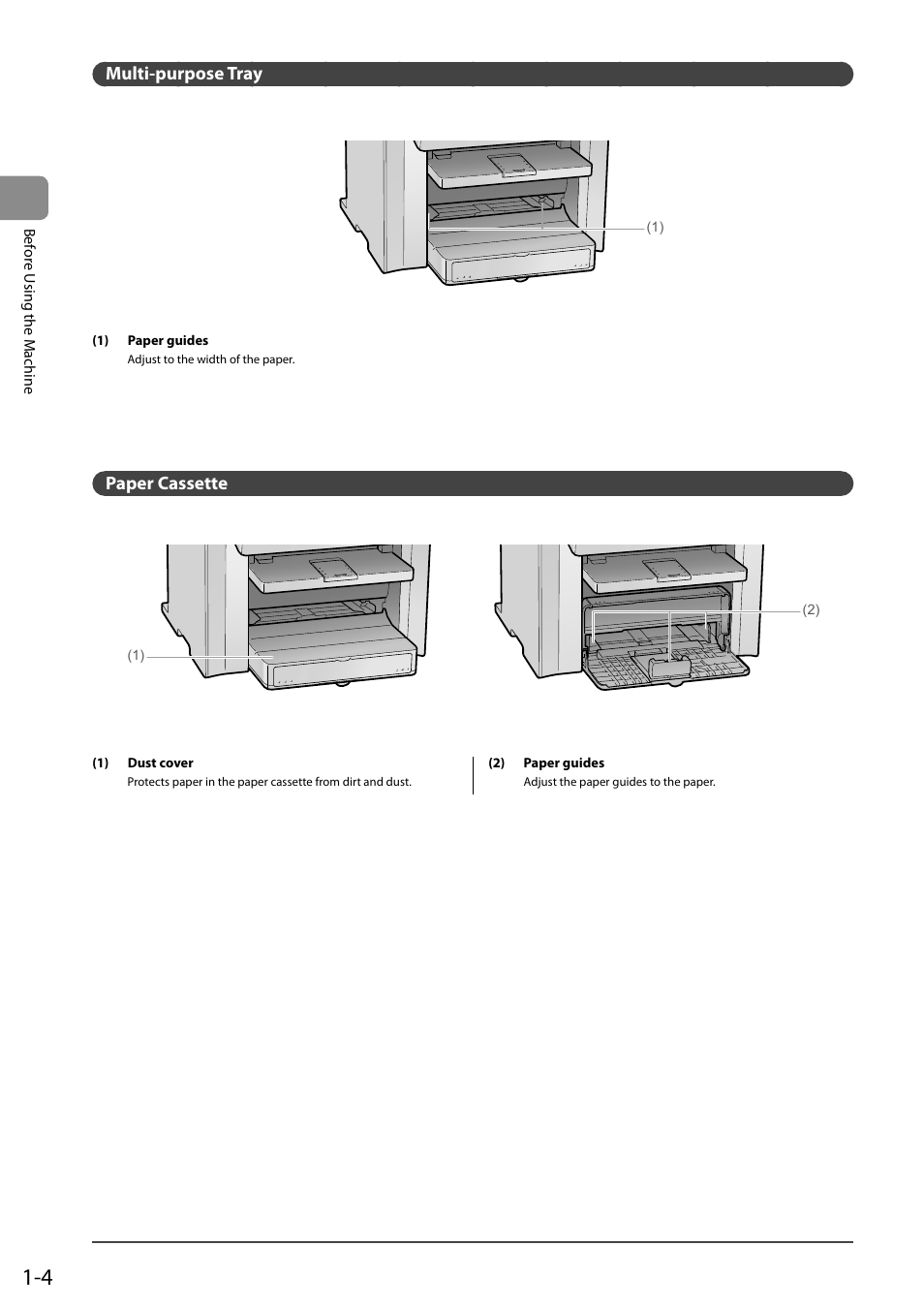 Multi-purpose tray, Paper cassette | Canon ImageCLASS MF4570DN User Manual | Page 28 / 164