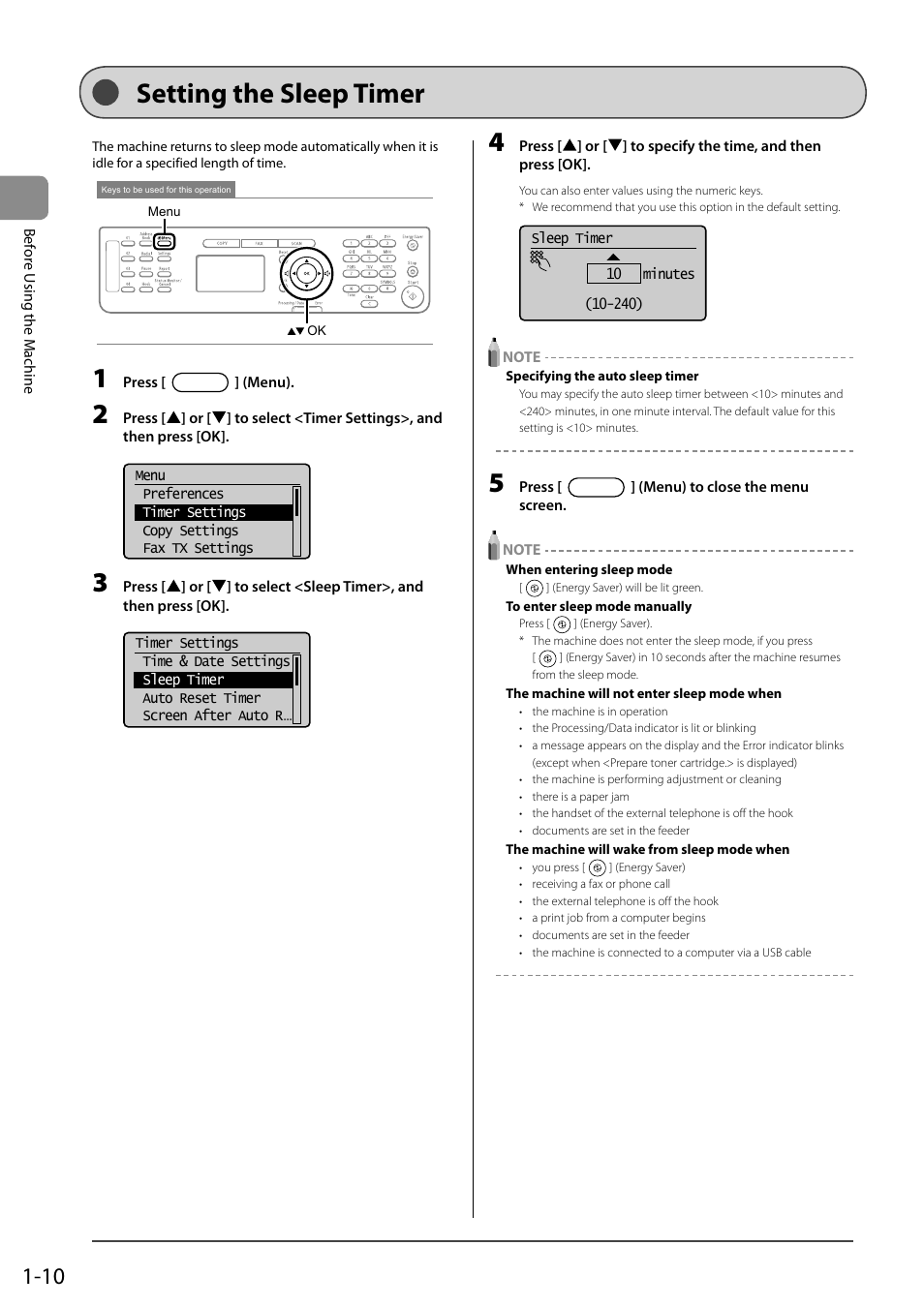 Setting the sleep timer | Canon ImageCLASS MF4570DN User Manual | Page 34 / 164