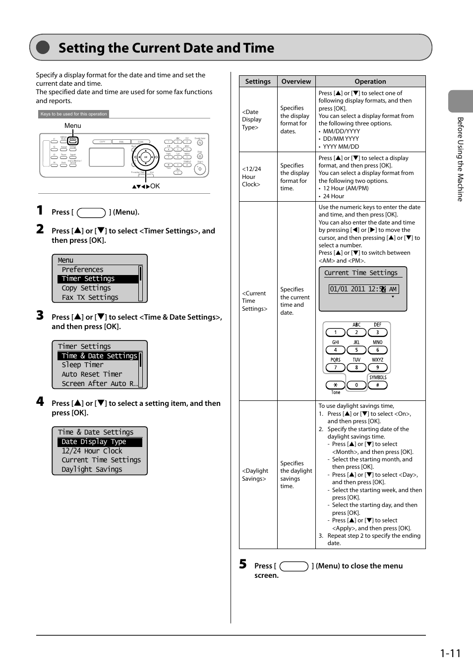 Setting the current date and time | Canon ImageCLASS MF4570DN User Manual | Page 35 / 164