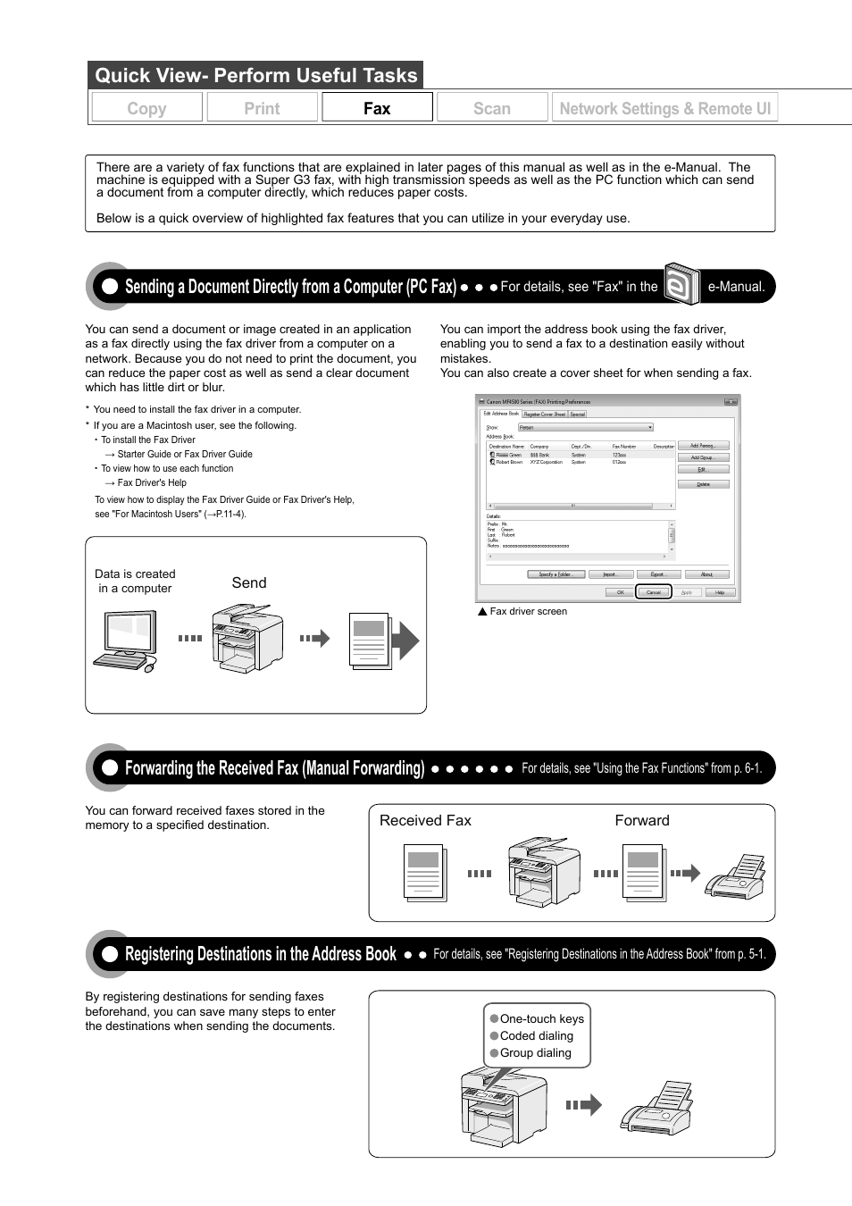 Quick view- perform useful tasks | Canon ImageCLASS MF4570DN User Manual | Page 4 / 164
