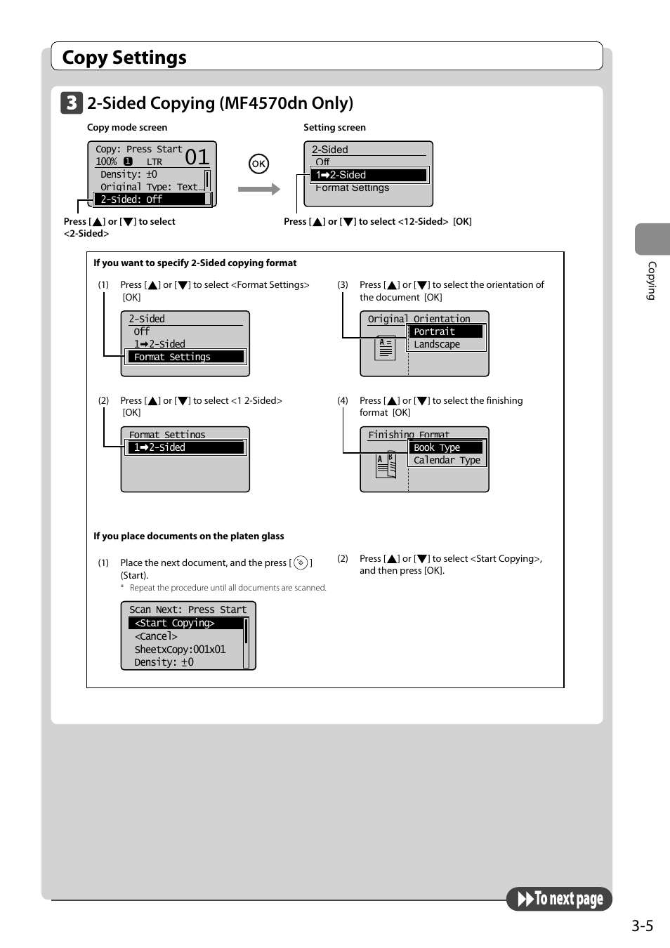 Sided copying (mf4570dn only), Copy settings | Canon ImageCLASS MF4570DN User Manual | Page 59 / 164