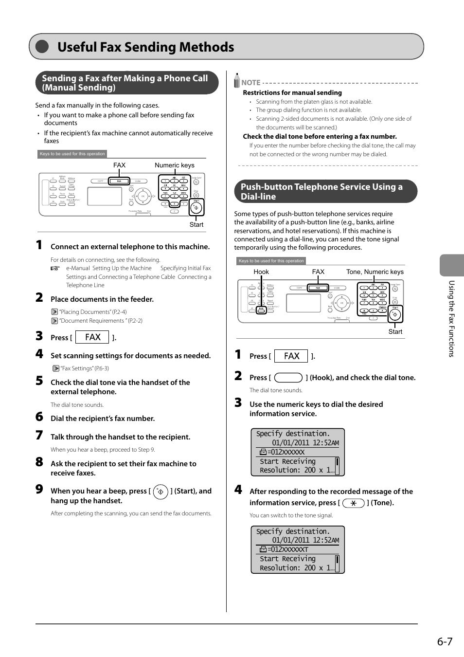 Useful fax sending methods, Push-button telephone service using a dial-line | Canon ImageCLASS MF4570DN User Manual | Page 91 / 164