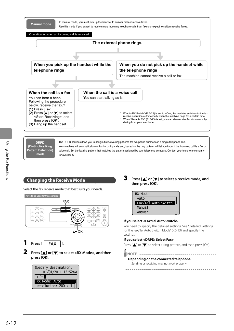 Changing the receive mode | Canon ImageCLASS MF4570DN User Manual | Page 96 / 164