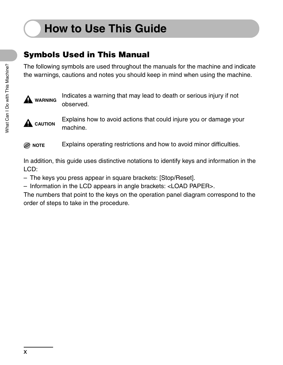 How to use this guide, Symbols used in this manual | Canon MF 3240 Series User Manual | Page 11 / 136