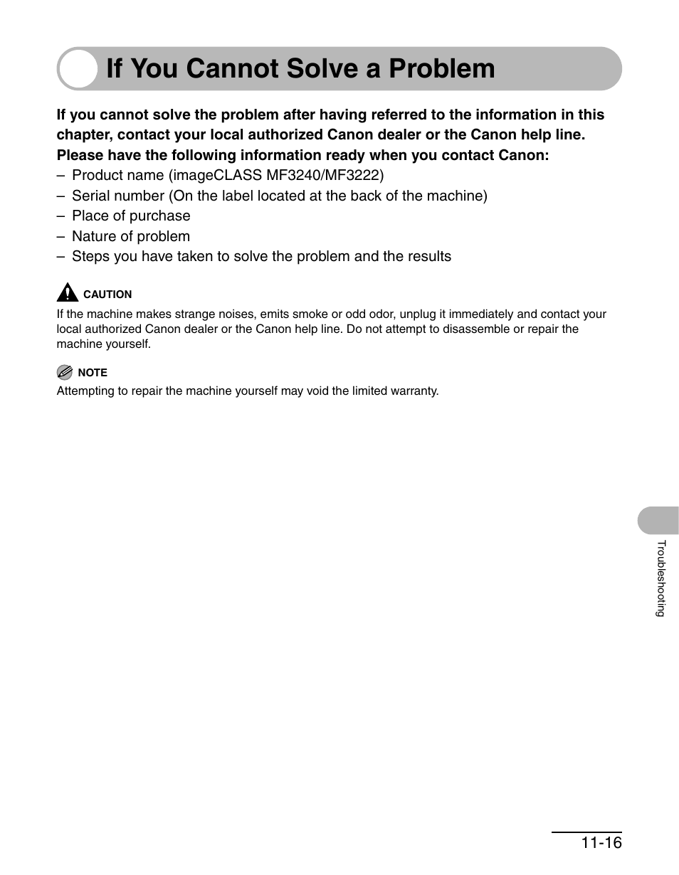 If you cannot solve a problem, If you cannot solve a problem -16 | Canon MF 3240 Series User Manual | Page 115 / 136