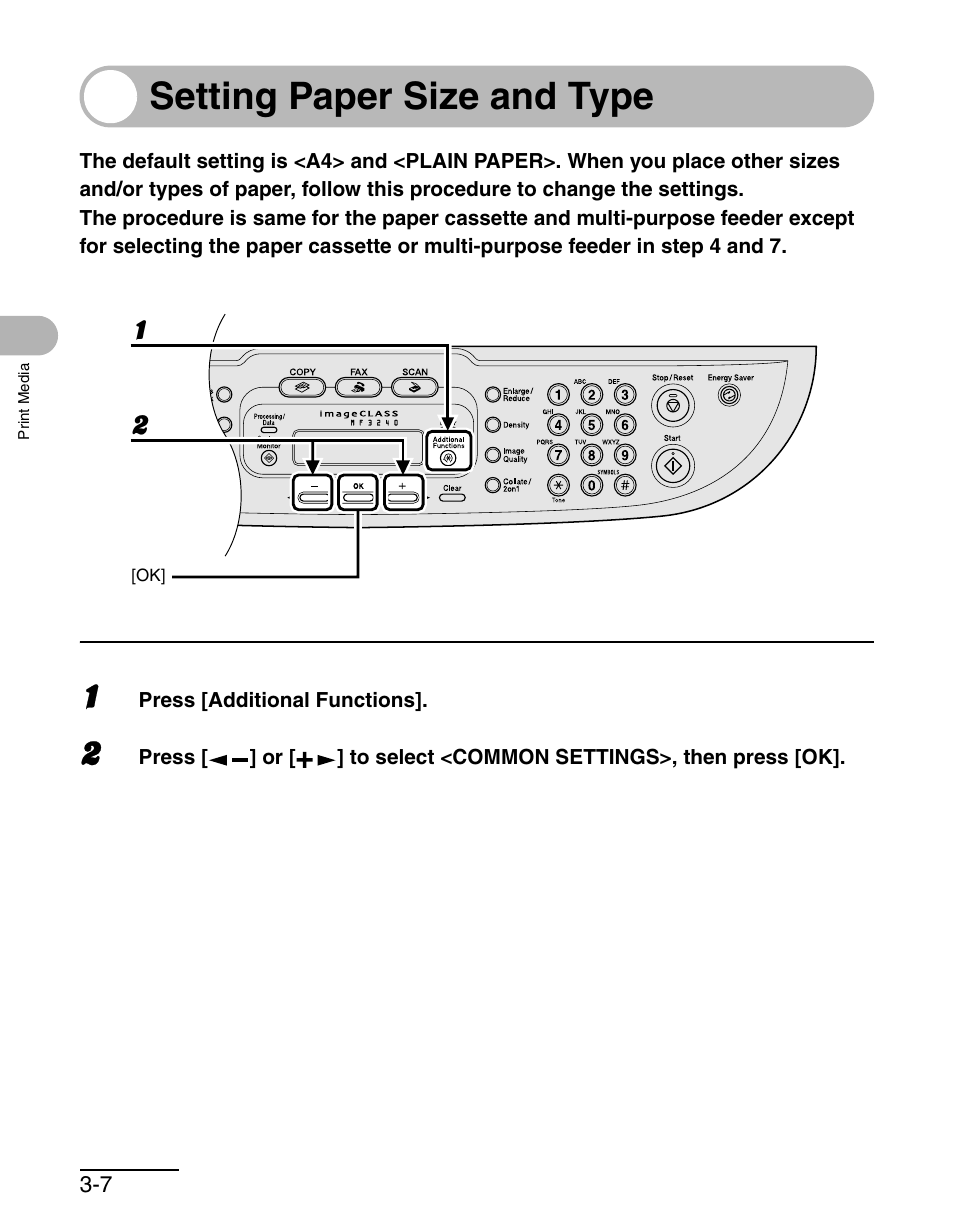 Setting paper size and type, Setting paper size and type -7 | Canon MF 3240 Series User Manual | Page 37 / 136