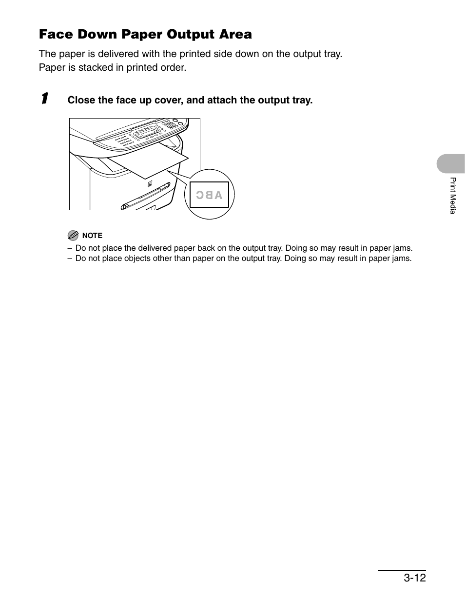 Face down paper output area, Face down paper output area -12 | Canon MF 3240 Series User Manual | Page 42 / 136