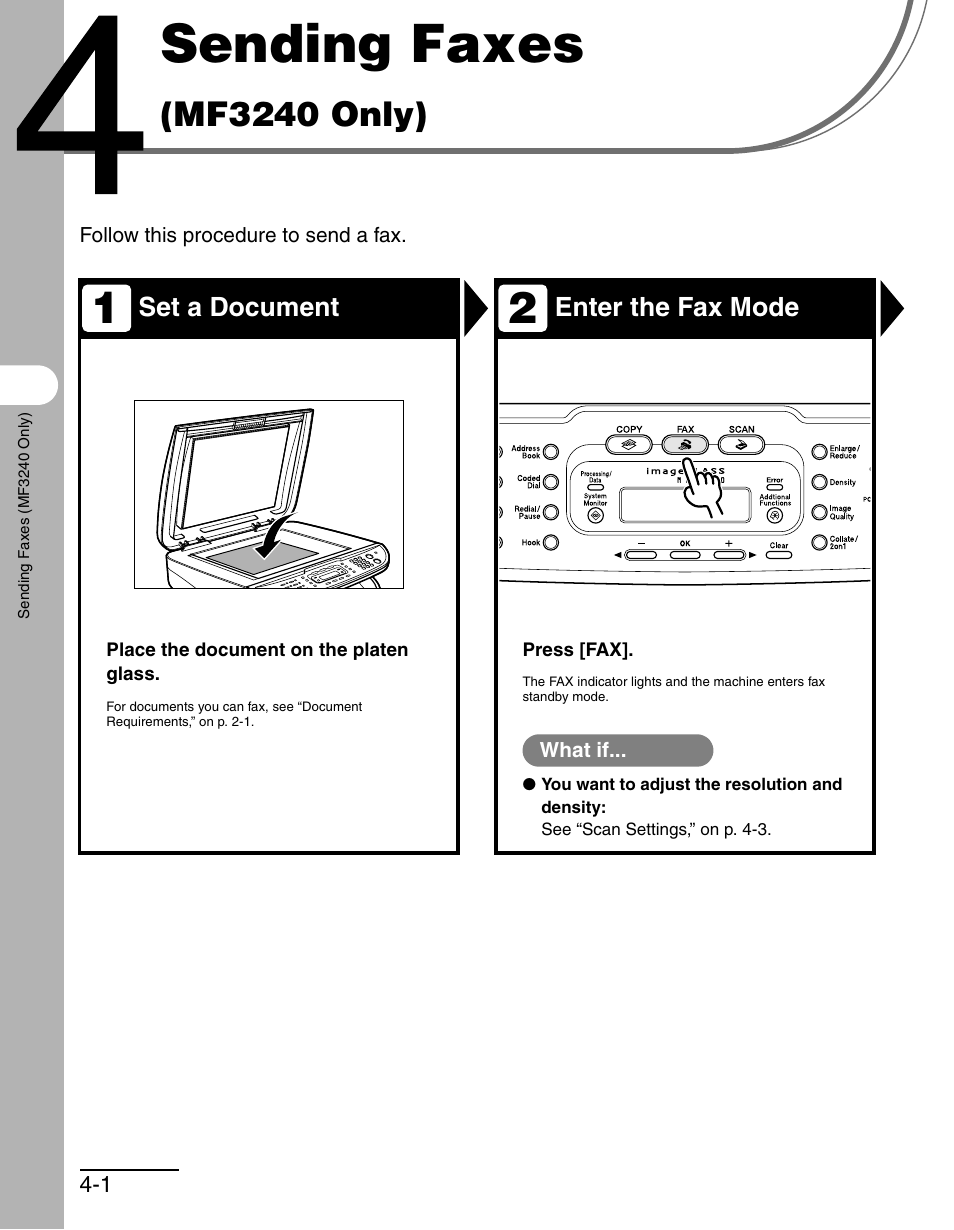 Sending faxes (mf3240 only), 4 sending faxes (mf3240 only) -1, Sending faxes | Mf3240 only) | Canon MF 3240 Series User Manual | Page 44 / 136