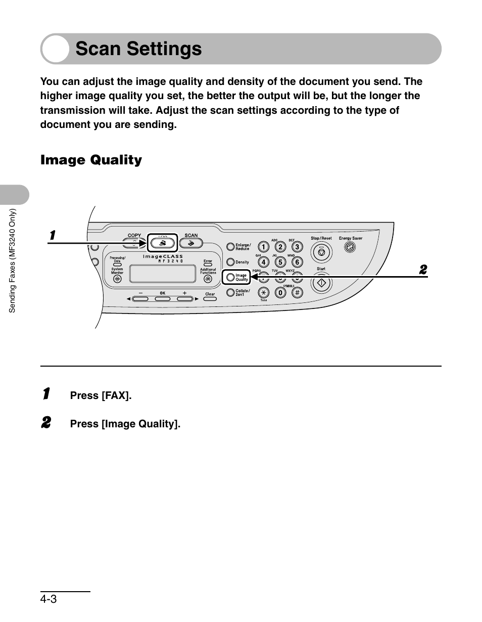 Scan settings, Image quality, Scan settings -3 | Image quality -3 | Canon MF 3240 Series User Manual | Page 46 / 136