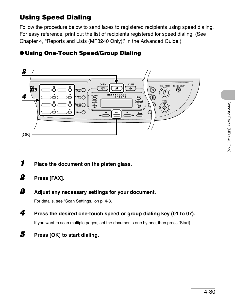 Using speed dialing, Using speed dialing -30 | Canon MF 3240 Series User Manual | Page 73 / 136