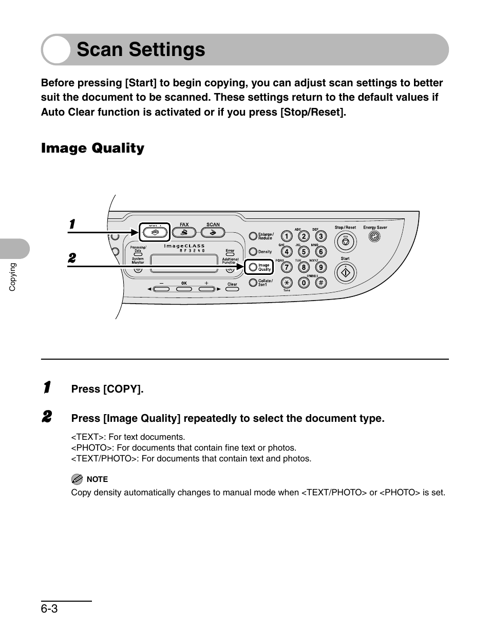 Scan settings, Image quality, Scan settings -3 | Image quality -3 | Canon MF 3240 Series User Manual | Page 79 / 136