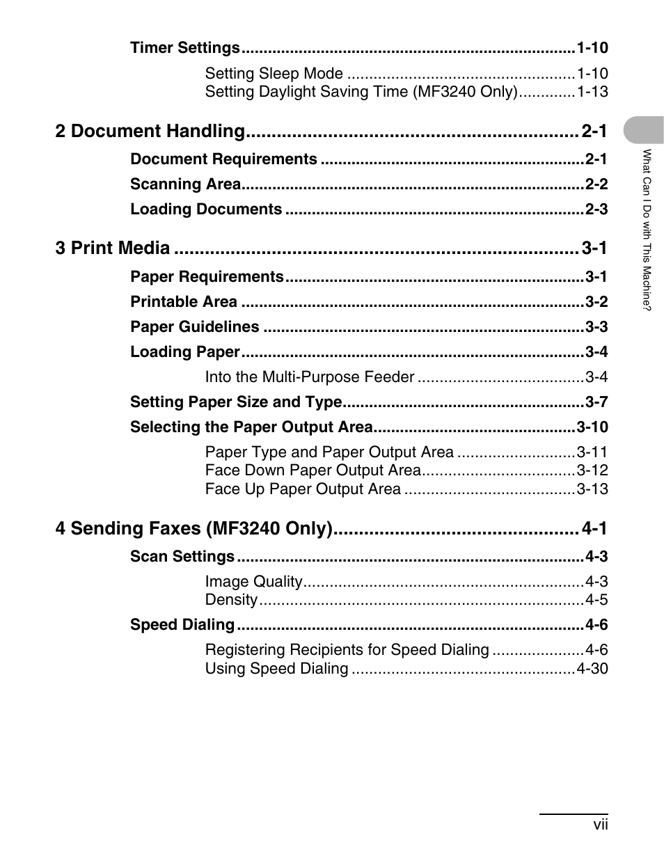 2 document handling -1, 3 print media -1 | Canon MF 3240 Series User Manual | Page 8 / 136