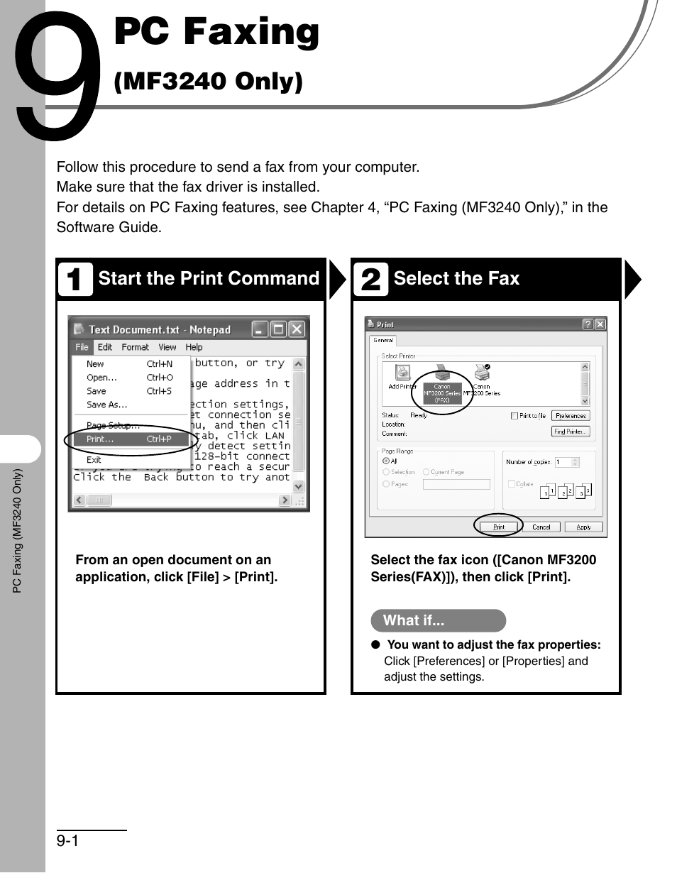 Pc faxing (mf3240 only), 9 pc faxing (mf3240 only) -1, Pc faxing | Mf3240 only) | Canon MF 3240 Series User Manual | Page 88 / 136