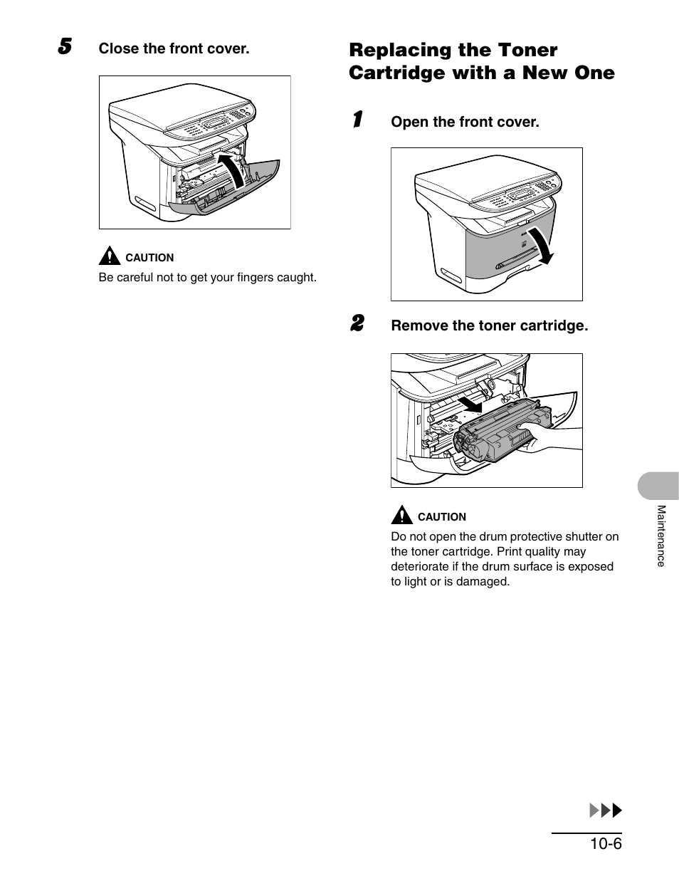 Replacing the toner cartridge with a new one, Replacing the toner cartridge with a new one -6 | Canon MF 3240 Series User Manual | Page 95 / 136