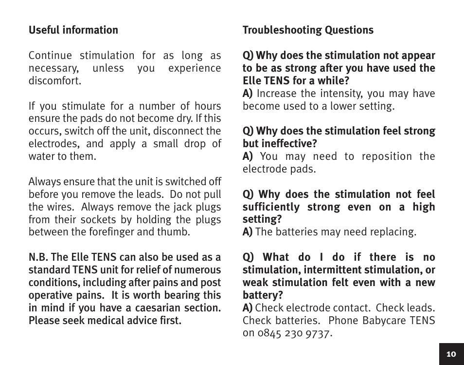 Babycare TENS Elle TENS User Manual | Page 13 / 16