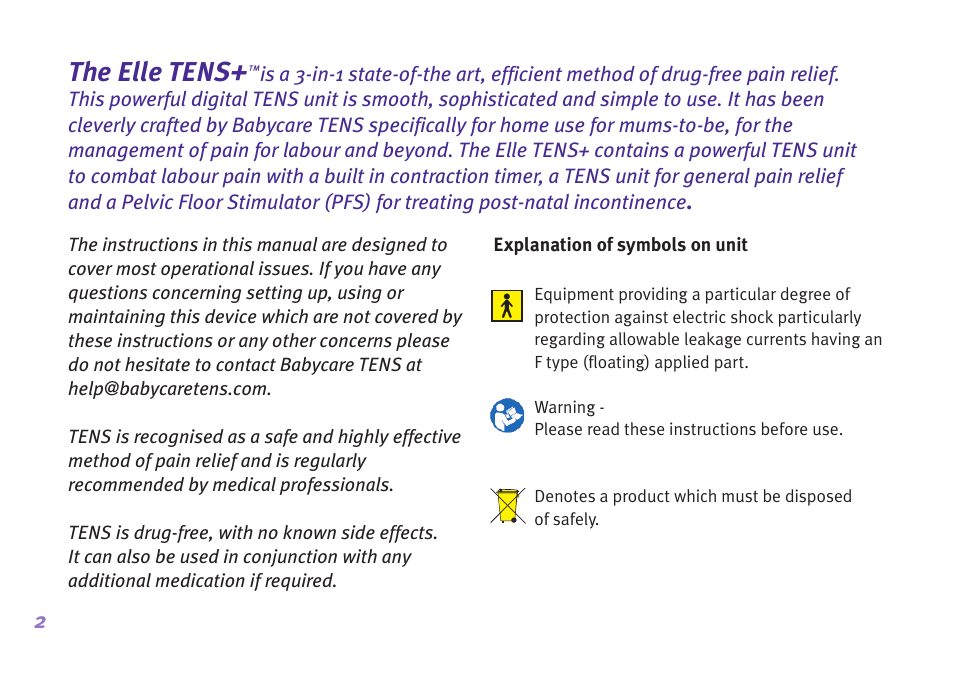 The elle tens | Babycare TENS Elle TENS User Manual | Page 2 / 36