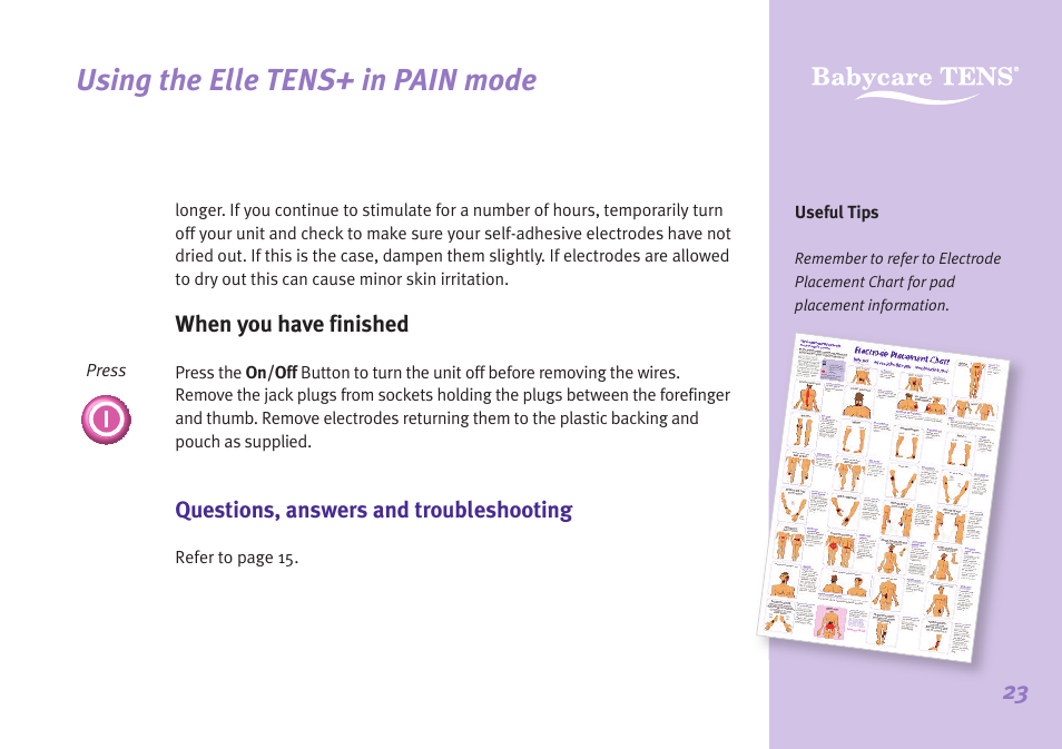 Using the elle tens+ in pain mode | Babycare TENS Elle TENS User Manual | Page 23 / 36
