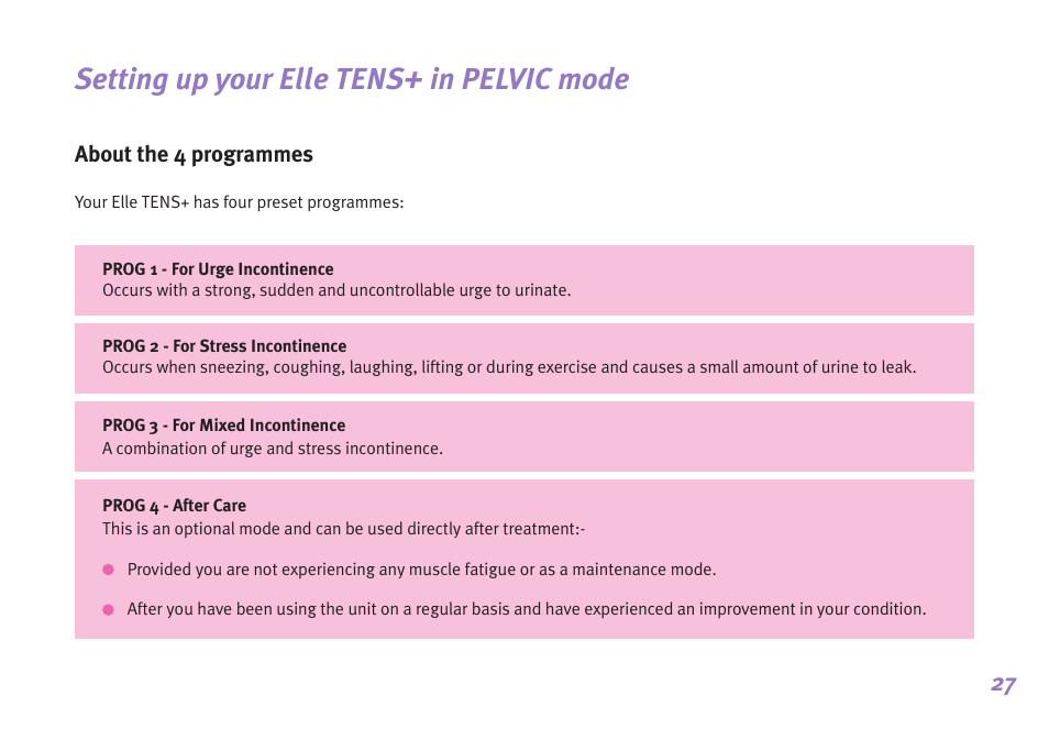 Setting up your elle tens+ in pelvic mode | Babycare TENS Elle TENS User Manual | Page 27 / 36