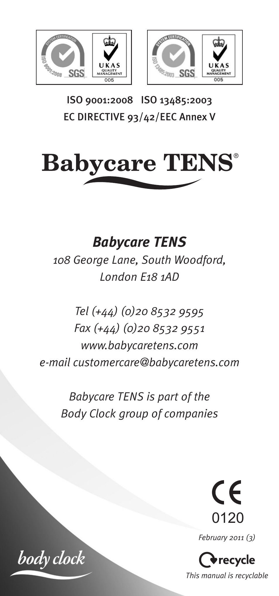 Babycare tens | Babycare TENS Obi TENS User Manual | Page 12 / 12