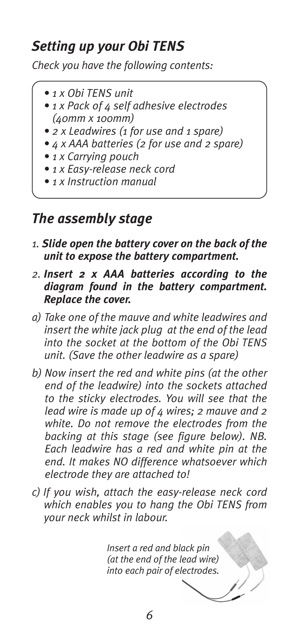 Setting up your obi tens, The assembly stage | Babycare TENS Obi TENS User Manual | Page 6 / 12