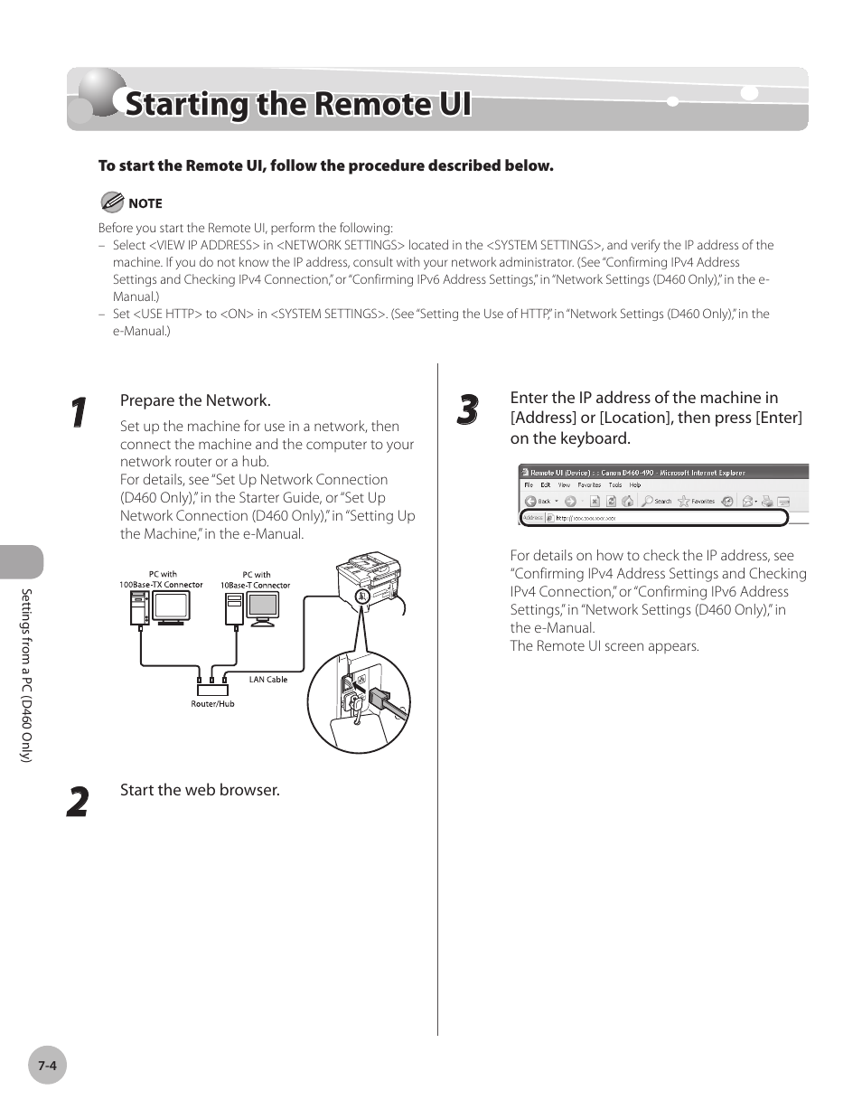 Starting the remote ui, Startng the remote ui -4 | Canon IMAGECLASS D460 User Manual | Page 105 / 177